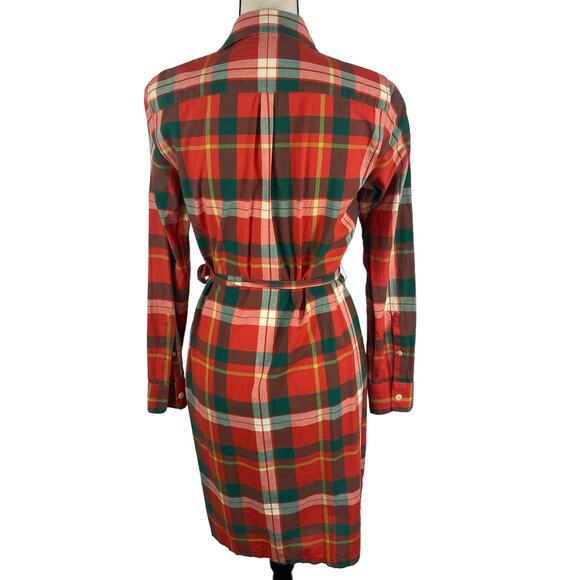 L.L. Bean Signature Madras Camp Shirt Dress Red Plaid Button Down Womens Size 10 - Picture 5 of 16